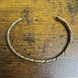 Sergio Lub Twisted Bracelet Brass and Silver Tone Skinny Open Cuff Unisex